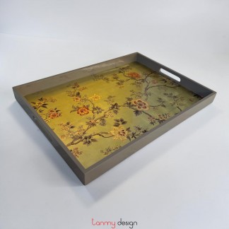Rectangle lacquer tray with flower branch pattern 22*45 cm